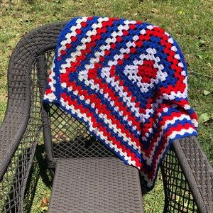 Red, White, Blue Crocheted Lap Throw Square Small 32” x 32”